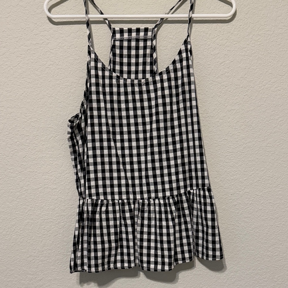 Black and White Gingham Peplum Top